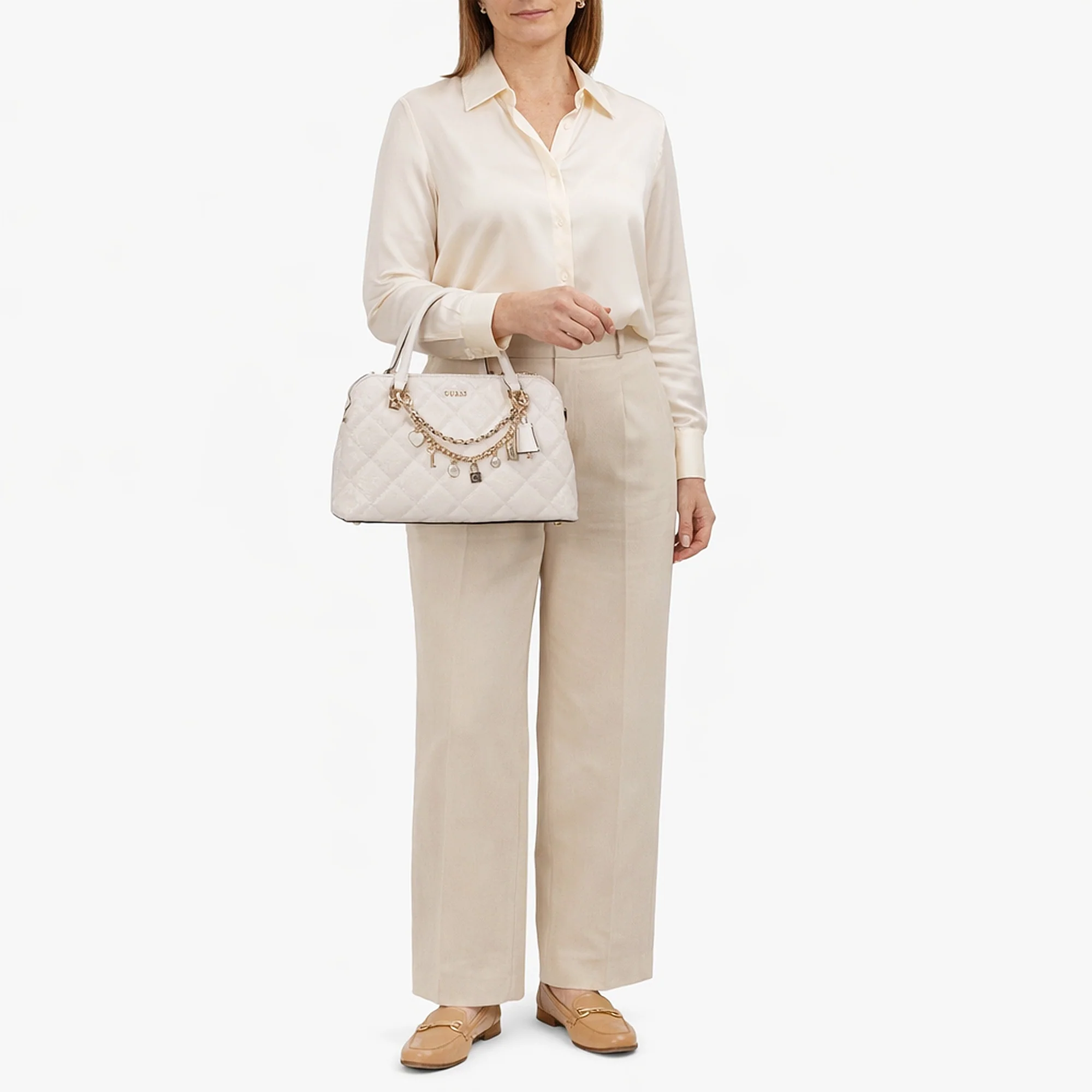 Guess Libby 2 Comp Satchel - Henkeltasche 30 cm (off white) - Image 7