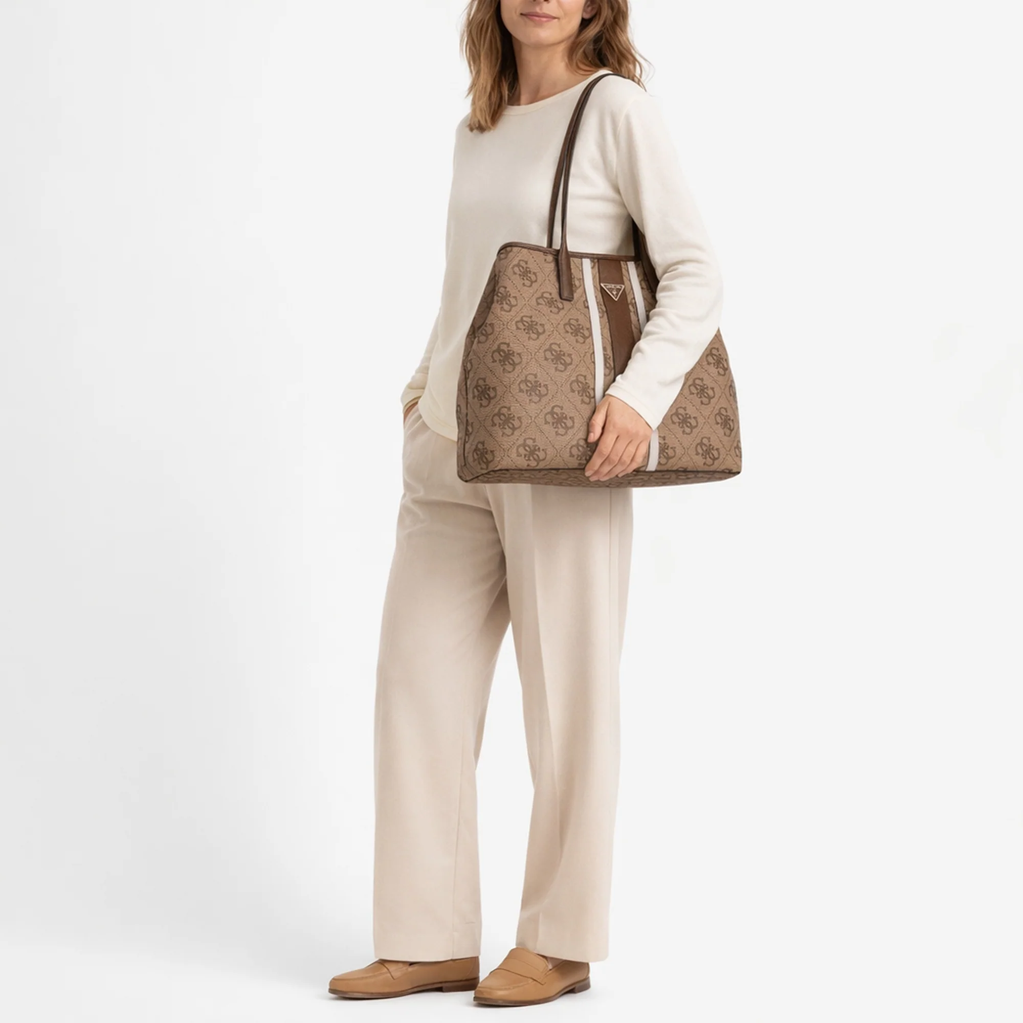 Guess Victtoria Large 2 in 1 Tote - Shopper 40 cm (latte logo/brown) - Image 8